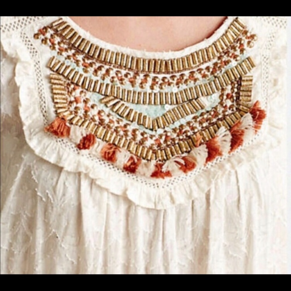 Anthropologie Embellished Lacey Peasant Top - Picture 3 of 7